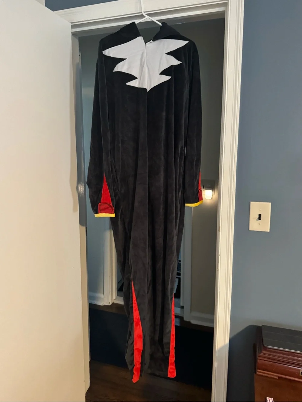 Shadow Adult Hooded Plush Jumpsuit Costume - Black - Picture 3 of 4